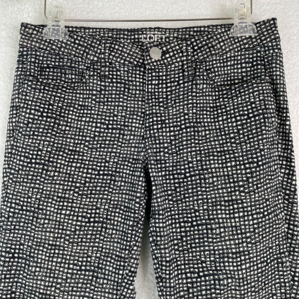 LOFT Modern Skinny Pants Black White Geometric Grid Print Size 28/6 Mid Rise